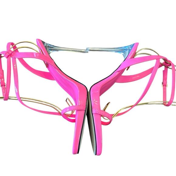 AAJ by Aminah Zayn Lucite Heel Asymmetrical Strap Dress Sandals NEW Size 8.5 - Picture 8 of 11